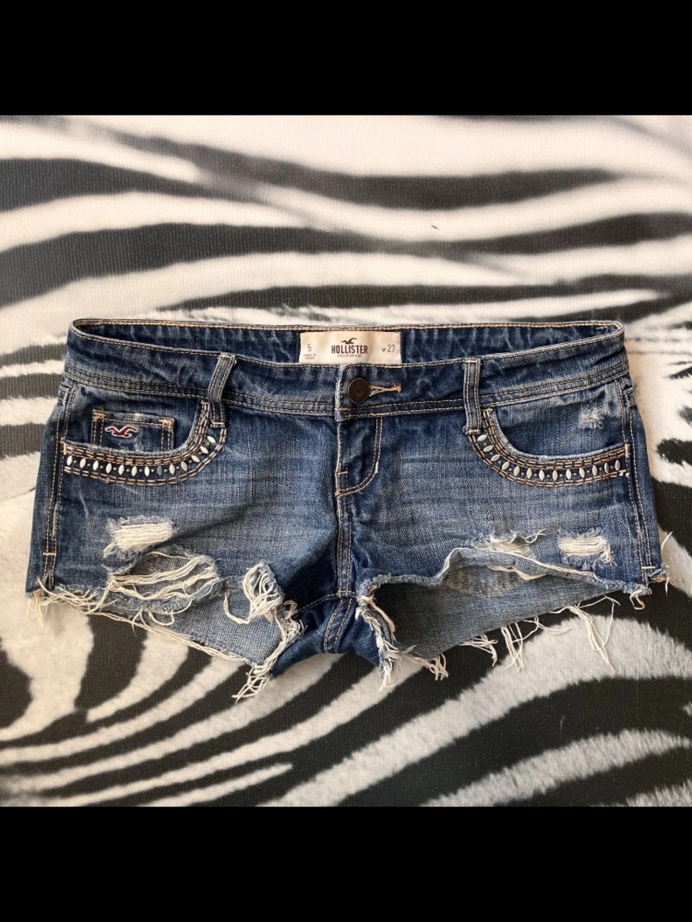 Vintage Hollister Y2k Ultra Low Rise Micro Mini Denim Jean Shorts Size 5/27